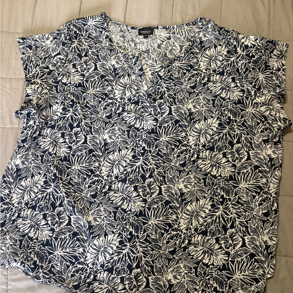 Sonoma Navy and White Floral Blouse